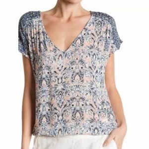 Lucky Brand Peasant Top Womens Small Multicolor Floral Short Sleeve V Neck Shirt